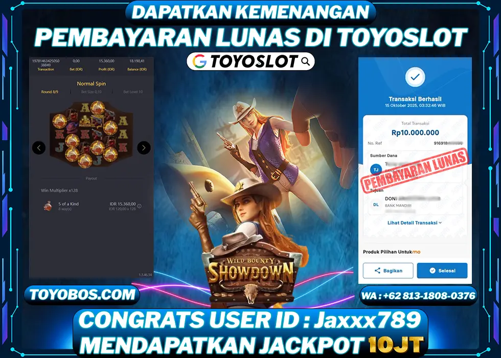 TOYOSLOT - BUKTI KEMENANGAN Wild bounty showdown Rp10,000,000,- LUNAS